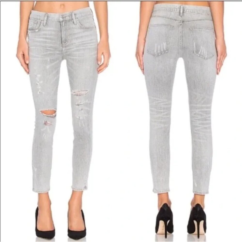 Agolde | Feel Good Sophie High Rise Crop Distressed Gray Denim Jeans - Picture 1 of 11